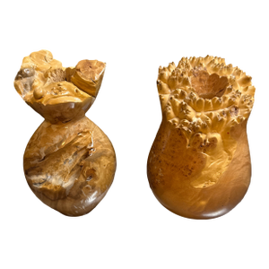 Pair of Signed John Mascoll Hand-Turned Maple Burlwood Raw Edge Vases