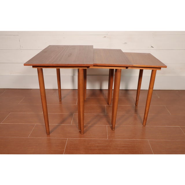 Vintage Danish Teak Nesting Side Table Set of 3 Made in Denmark Mid Century Modern Retro End 50's 60's For Sale - Image 10 of 10