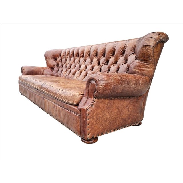 Restoration Hardware Restoration Hardware Leather Churchill Large Sofa For Sale - Image 4 of 18
