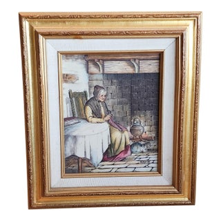 Vintage Framed 1960s Artini Arts Hand Painted Sculptured Engraving on Faux Marble For Sale
