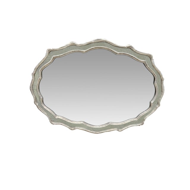 2010s Large Cast Metal Oval Cartouche Mirror,, Silver-Gilt & Celedon For Sale - Image 5 of 12