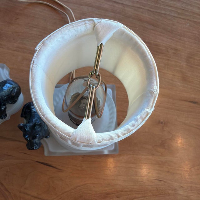 Small Vintage Art Deco Scotty Dog Boudoir Lamps Frosted Glass Base - a Pair For Sale In Los Angeles - Image 6 of 8