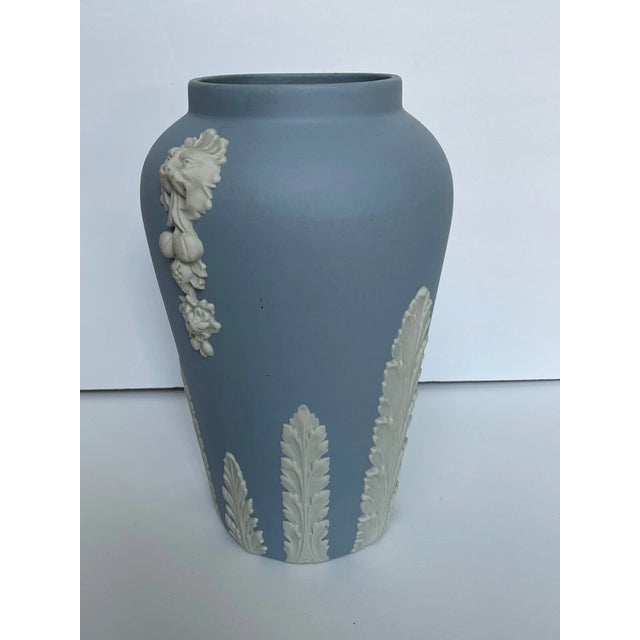 Mid-Century Modern Vintage Ecanada Jasperware Lion Motif Blue Vase For Sale - Image 3 of 7