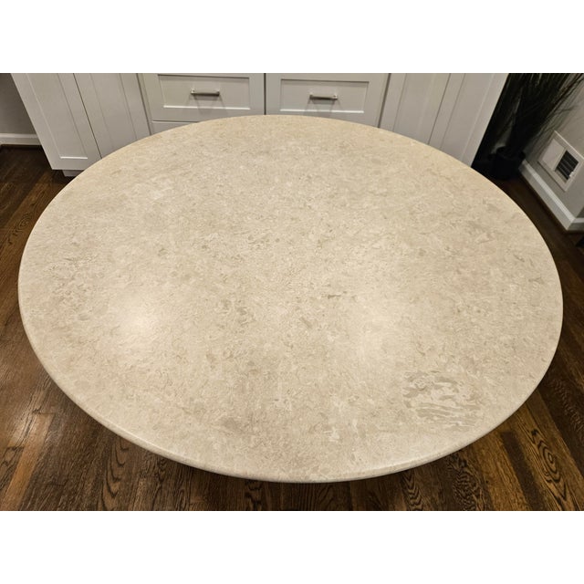 Arhaus Roman-Inspired Arhaus Danae Round Stone Dining Table For Sale - Image 4 of 10