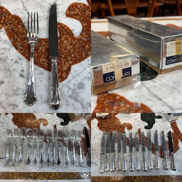 Set of 12 forks and 12 knives, ERCUIS Contours pattern - Some pieces still in their original packaging - Knives: L=25cm x...