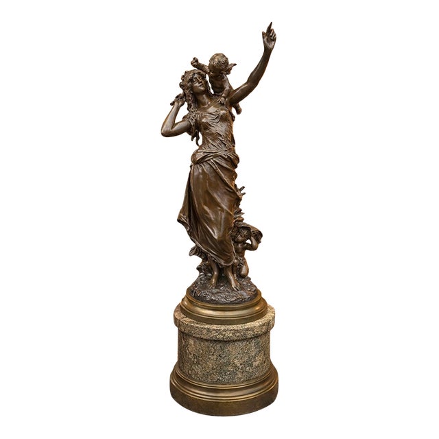 1860 Moreau Romantic Brown Gold Bronze Sculpture For Sale