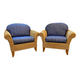 Henry Link Wicker Rattan Club Chairs - a Pair For Sale