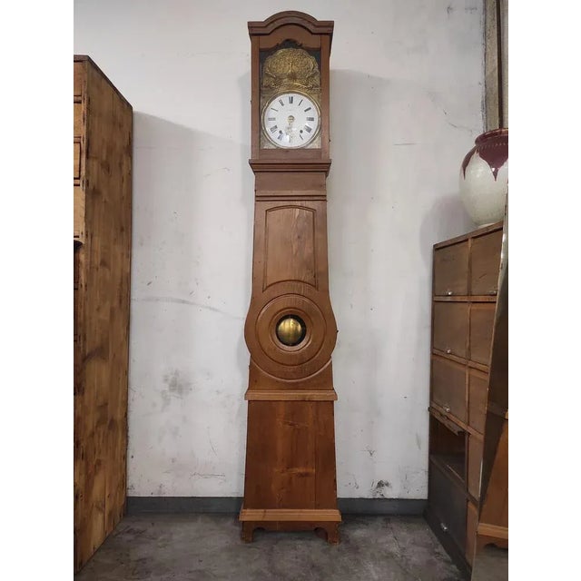 Yellow Comtoise Clock in Fir and Hammered Brass from Befos For Sale - Image 8 of 8