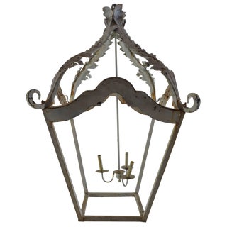 French White Cast Iron Lantern Chandelier For Sale