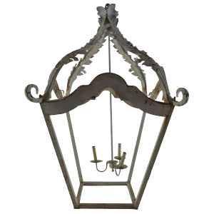 French White Cast Iron Lantern Chandelier