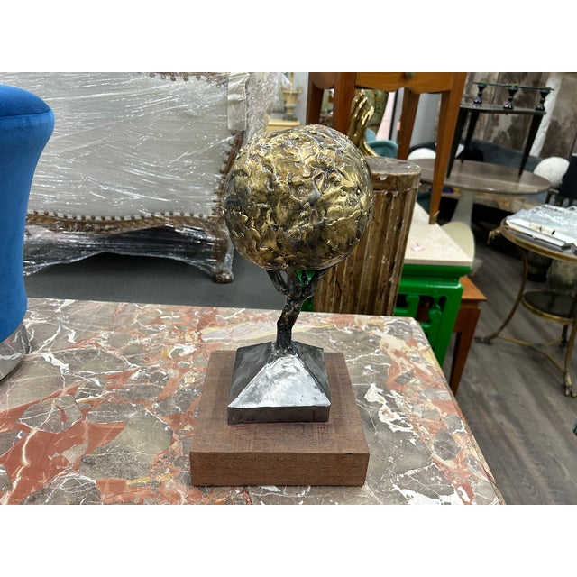 Abstract Mid Century Mixed Metal Sculpture For Sale - Image 3 of 11