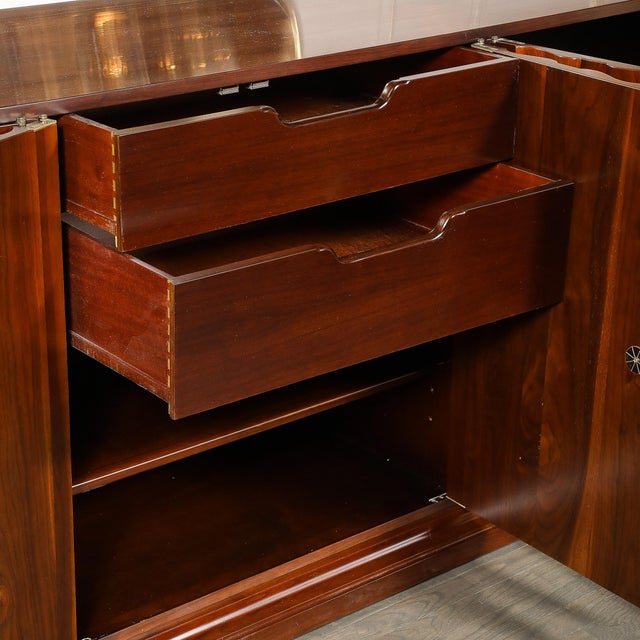 Mid-Century Fluted Walnut Sideboard W/ Sculptural Brass Pulls by Tommi Parzinger For Sale - Image 11 of 18