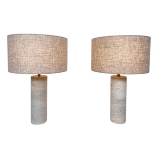 Italian Table Lamps in Travertine, Set of 2 For Sale