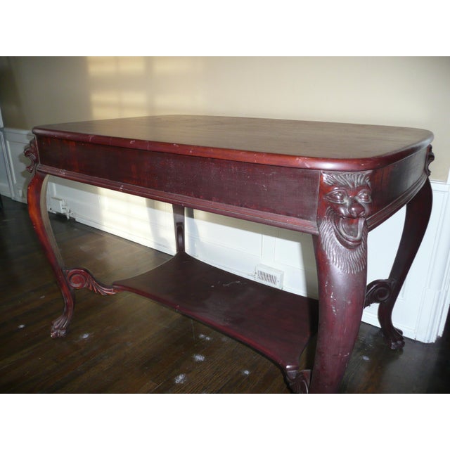Library Table/Salon Room Table. 1920's Vintage. Carved Ornate Lions Heads For Sale - Image 4 of 17