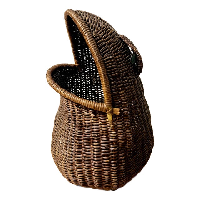 Vintage Mid-Century Wicker Frog Wastebasket For Sale