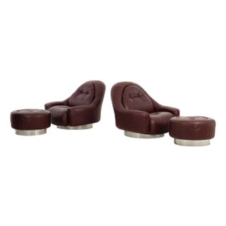 Guido Faleschini for Mariani Zator Lounge Chairs & Ottomans Oxblood Leather 1975 For Sale