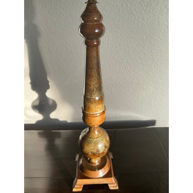 Vintage Mid-Century Modern Wescal Table Lamp With Faux Tortoiseshell Shade & Verdigris Finish For Sale In Dallas - Image 6 of 12