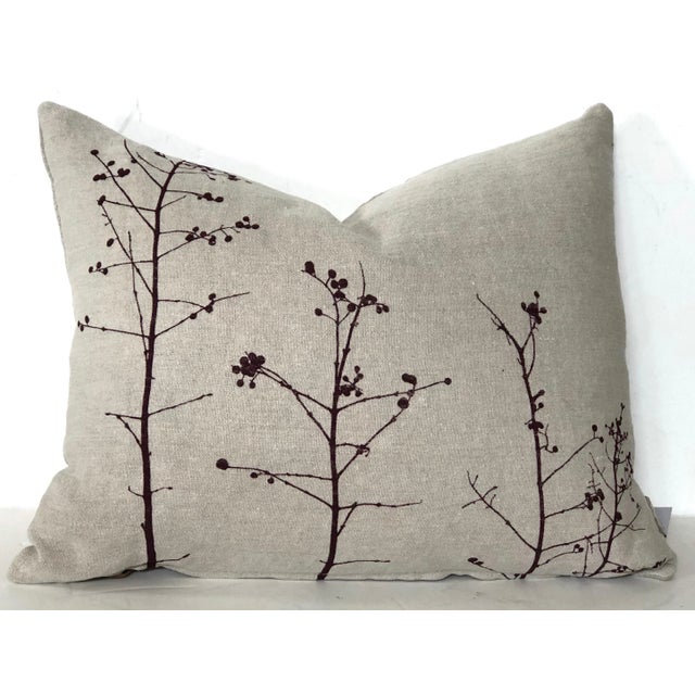 Botanical Hand Printed Linen Pillow - Berries For Sale - Image 4 of 4