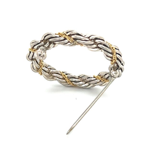 Gold 1990s Tiffany & Co Estate Circle Wreath Brooch 18k G + Silver For Sale - Image 8 of 8