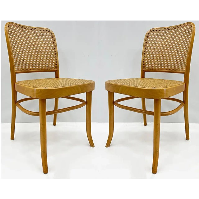 Salvatore Leone Vintage bentwood caned chairs, thonet style. Offered for sale is a pair of vintage Thonet style bentwood...