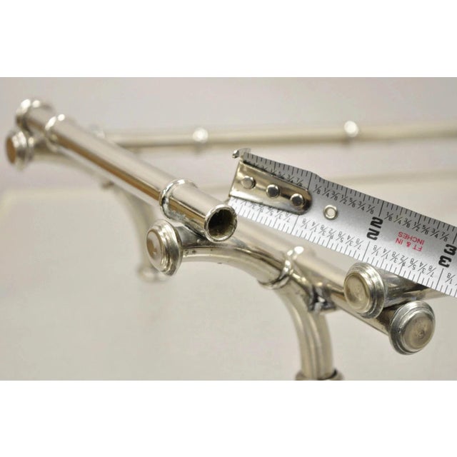 Vintaga Italian Hollywood Regency Faux Bamboo Silver Plated Serving Platter Stand For Sale - Image 9 of 10