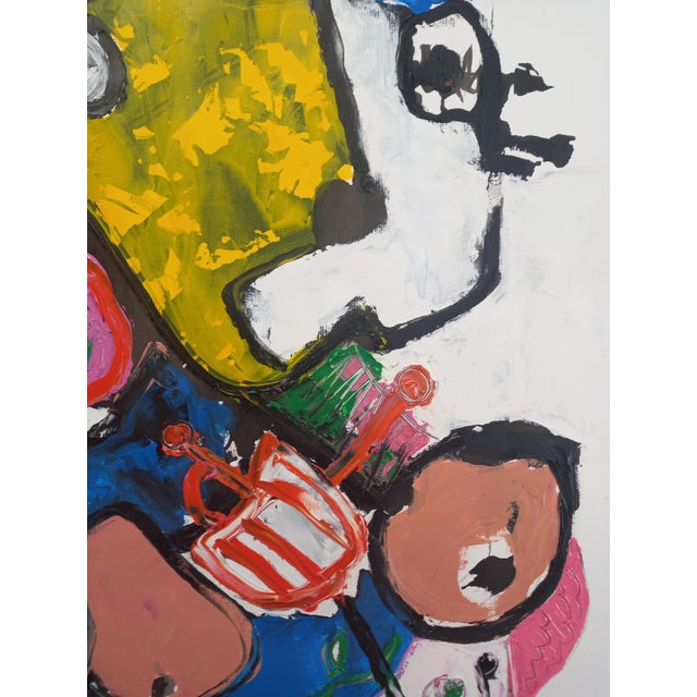 19.6" by 25.5" Abstract Figurative Original Oil Painting / Pablo Picasso, Unframed For Sale - Image 4 of 7