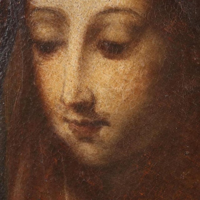Northern Italian School Artist, Face of the Virgin Mary, Oil Painting on Canvas, Framed For Sale - Image 4 of 9