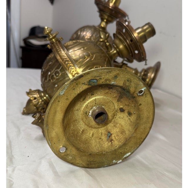Large Heavy Pair Antique 1800's Electric Sphere Brass Wall Gas Sconces Fixture For Sale - Image 17 of 18