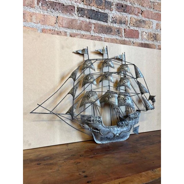 Vintage Brutalist Welded Metal Sailing Ship Wall Sculpture Mid Century For Sale - Image 4 of 17