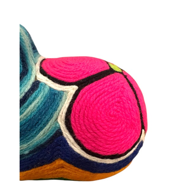 Mexican Vintage Iris Apfel Owned Mexican Huichol Folk Art Multicolored Yarn Spirit Animal Cat Figure / Statue / Sculoture For Sale - Image 3 of 9