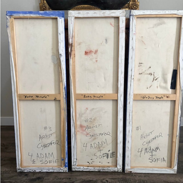 Wood Abstract Figurative Paintings by Artist Christopher Shoemaker, Signed, 3 Panels For Sale - Image 7 of 8