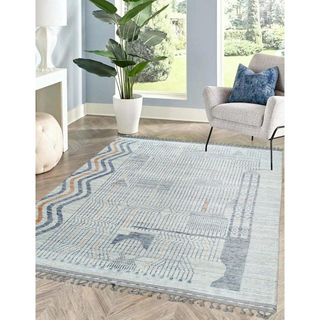 2020s 6x9 Ivory Hand-Knotted Wool Woven Cityscape Tribal Modern Carpet Rug For Sale - Image 5 of 8