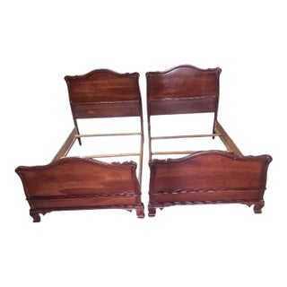 Vintage Pair of Mahogany French Provincial Twin Beds With Original Side Rails For Sale