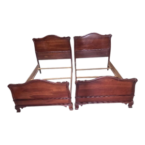 Vintage Pair of Mahogany French Provincial Twin Beds With Original Side Rails