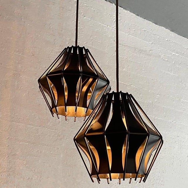 Mid-Century Studio Made Slat Steel Diamond Pendants - a Pair For Sale - Image 4 of 9