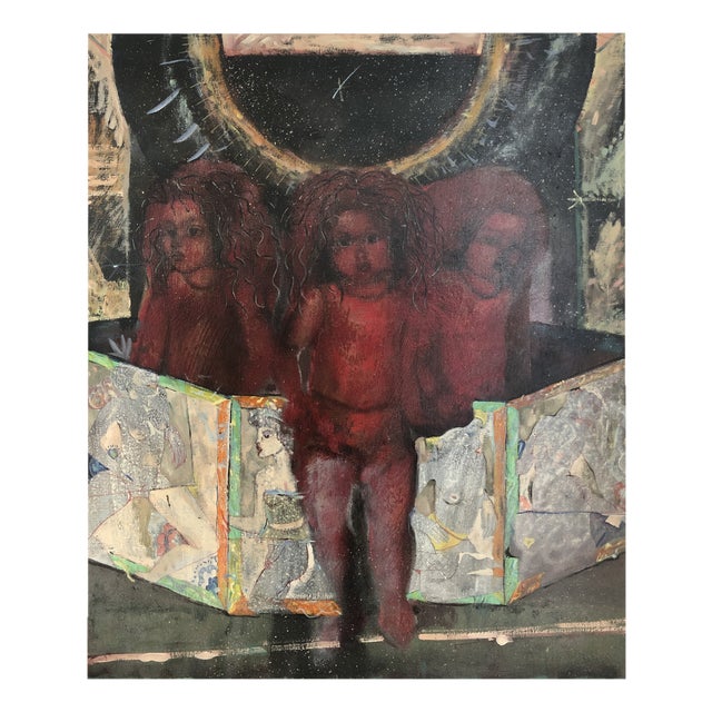 Luc Michel Schüpfer, Les trois poupées, Oil on Canvas For Sale