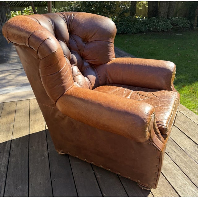 Brown Restoration Hardware Churchill Leather Lounge Chair For Sale - Image 8 of 18