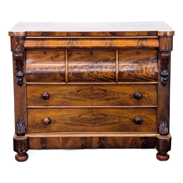 Antique American Empire Flame Mahogany Dresser With Skeleton Keys For Sale