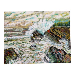 Vintage Abstract Seascape Oil Painting on Canvas — Expressive Coastal Modern Ar For Sale