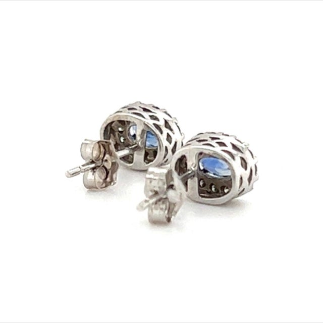 Natural Sapphire Diamond Stud Earrings 14k W Gold 0.64 TCW Certified For Sale - Image 4 of 12