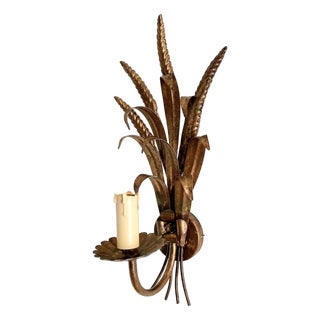 Vintage Gilt Metal Wheat Sheaf Wall Sconce, France, 1960s For Sale