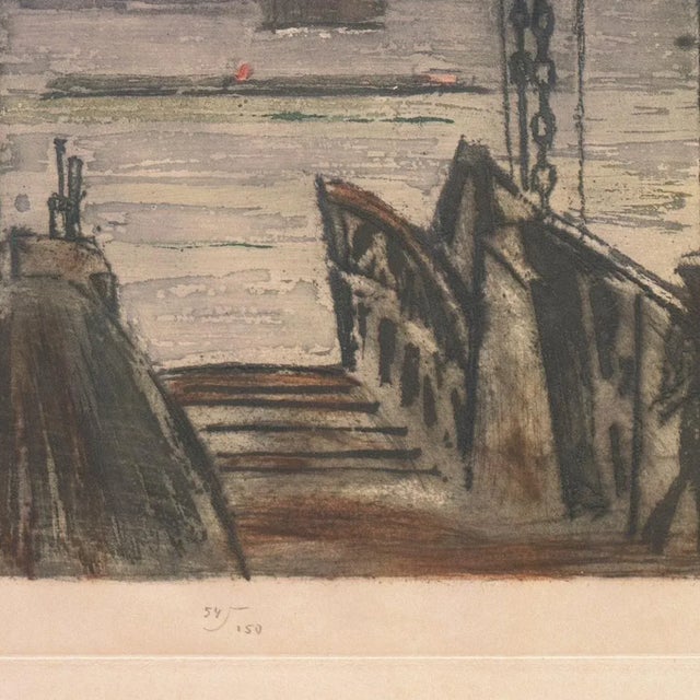 Mid 20th Century 'New York, Harbor Ferry' by Max Pollak, Vienna, Chicago and California Society of Etchers For Sale - Image 5 of 12
