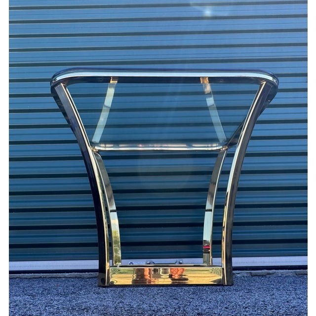 1970s Vintage 1970s Milo Baughman Style Gilt Metal & Glass Top Square Side Table For Sale - Image 5 of 7