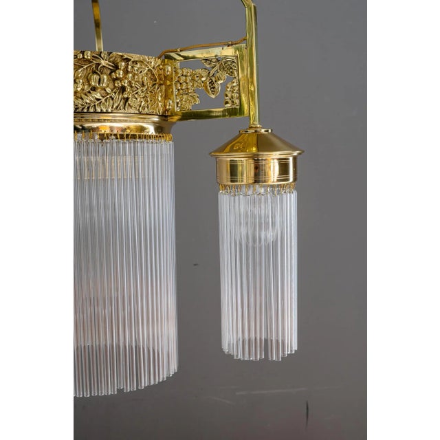 Metal Art Nouveau Chandelier with Glass Sticks, Vienna, 1908 For Sale - Image 7 of 18