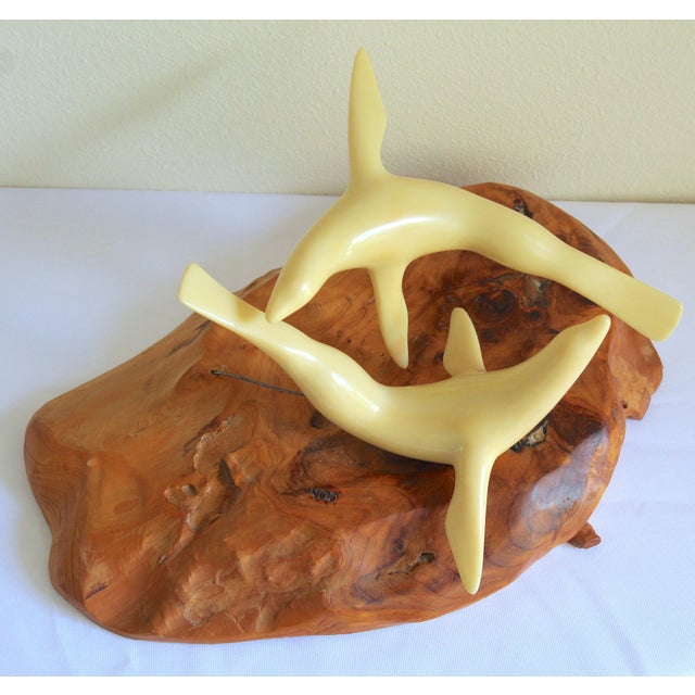 Mid-Century Modern Vintage Mid-Century Modern John Perry Style Pellucida Seals on Burlwood Sculpture For Sale - Image 3 of 17