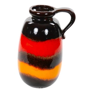 Mid-Century West German Glazed Porcelain Vase, Yellow, Red & Brown 10" Tall For Sale