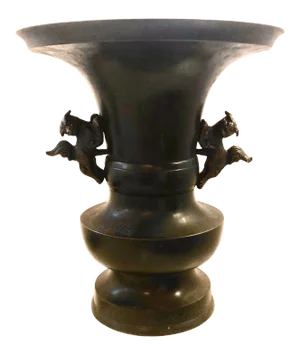 19th Century Meiji Japanese Chinese Asian Bronze Metal Vase Foodogs Handles