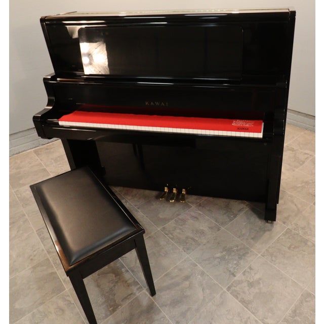 1980s Kawai Us-55 Professional Japanese Upright Grand Piano — Polished Ebony For Sale - Image 6 of 17