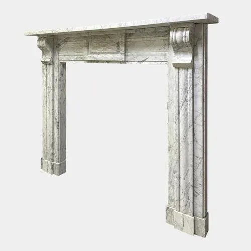 A well drawn and proportioned early 19th century antique Irish fireplace from the Regency period. The pilaster jambs with...