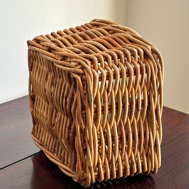 Tan Petite Handwoven Vintage Storage Basket For Sale - Image 8 of 10